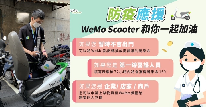 防疫同陣線！共享機車 WeMo Scooter 提供醫護人員免費騎乘金