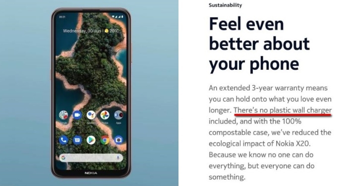 仿效環保做法　Nokia X20 5G 不提供充電器