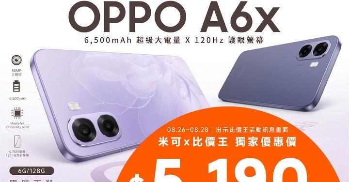 【米可促銷】OPPO A6x 價格破盤！米可手機館限時 $5,190 (8/26~8/28)