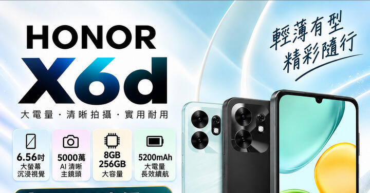 【桃園促銷】大電量入門機 Honor X6d 8+256GB，現貨特價 6,390 元超值優惠中！(10/30~11/5)